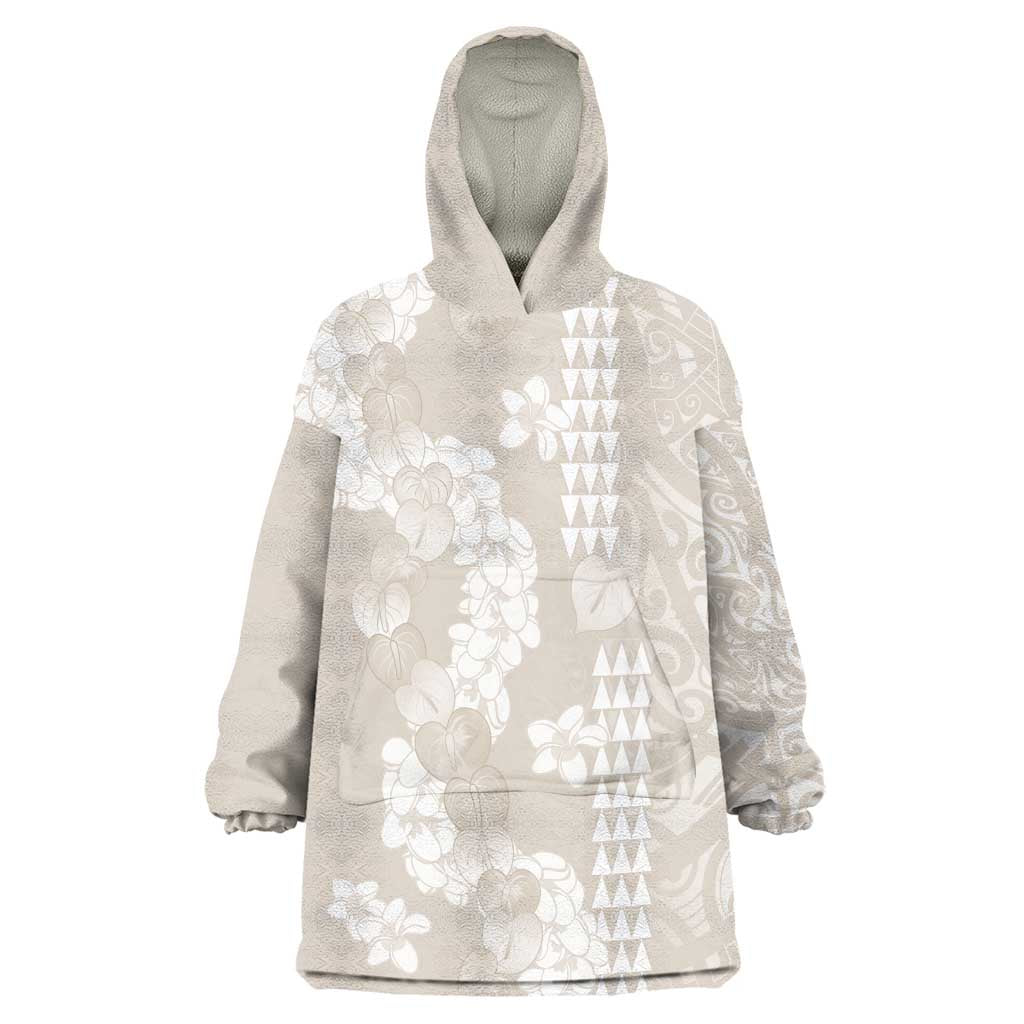Suede Beige Hawaii Anthurium Plumeria Lei Wearable Blanket Hoodie