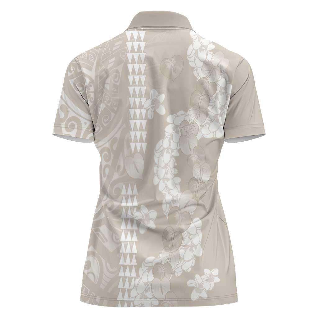 Suede Beige Hawaii Anthurium Plumeria Lei Women Polo Shirt