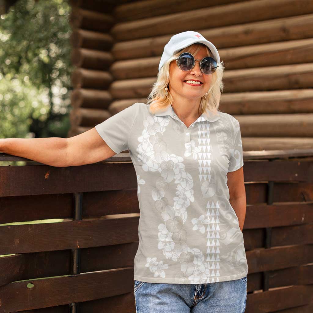Suede Beige Hawaii Anthurium Plumeria Lei Women Polo Shirt