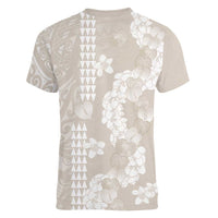 Suede Beige Hawaii Anthurium Plumeria Lei Women V-Neck T-Shirt