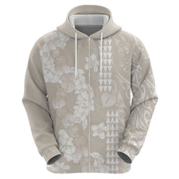 Suede Beige Hawaii Anthurium Plumeria Lei Zip Hoodie