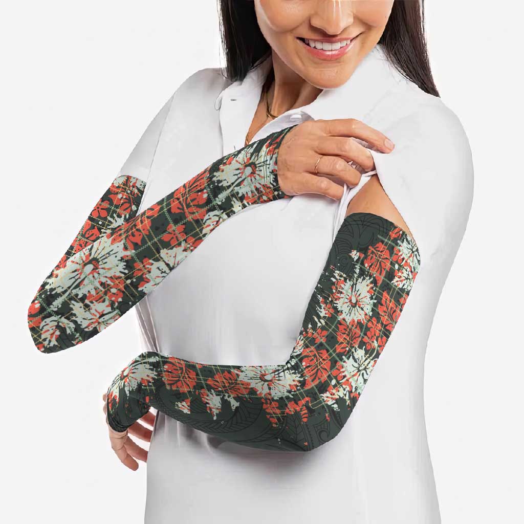 Hawaii Tartan With Hibiscus Arm Sleeves Polynesian Pattern Vintage