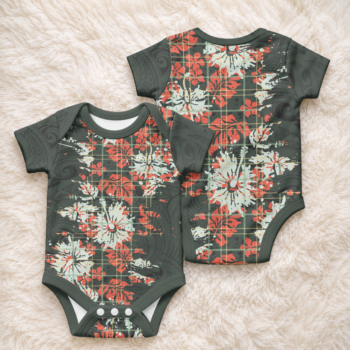 Hawaii Tartan With Hibiscus Baby Onesie Polynesian Pattern Vintage LT9 - Polynesian Pride