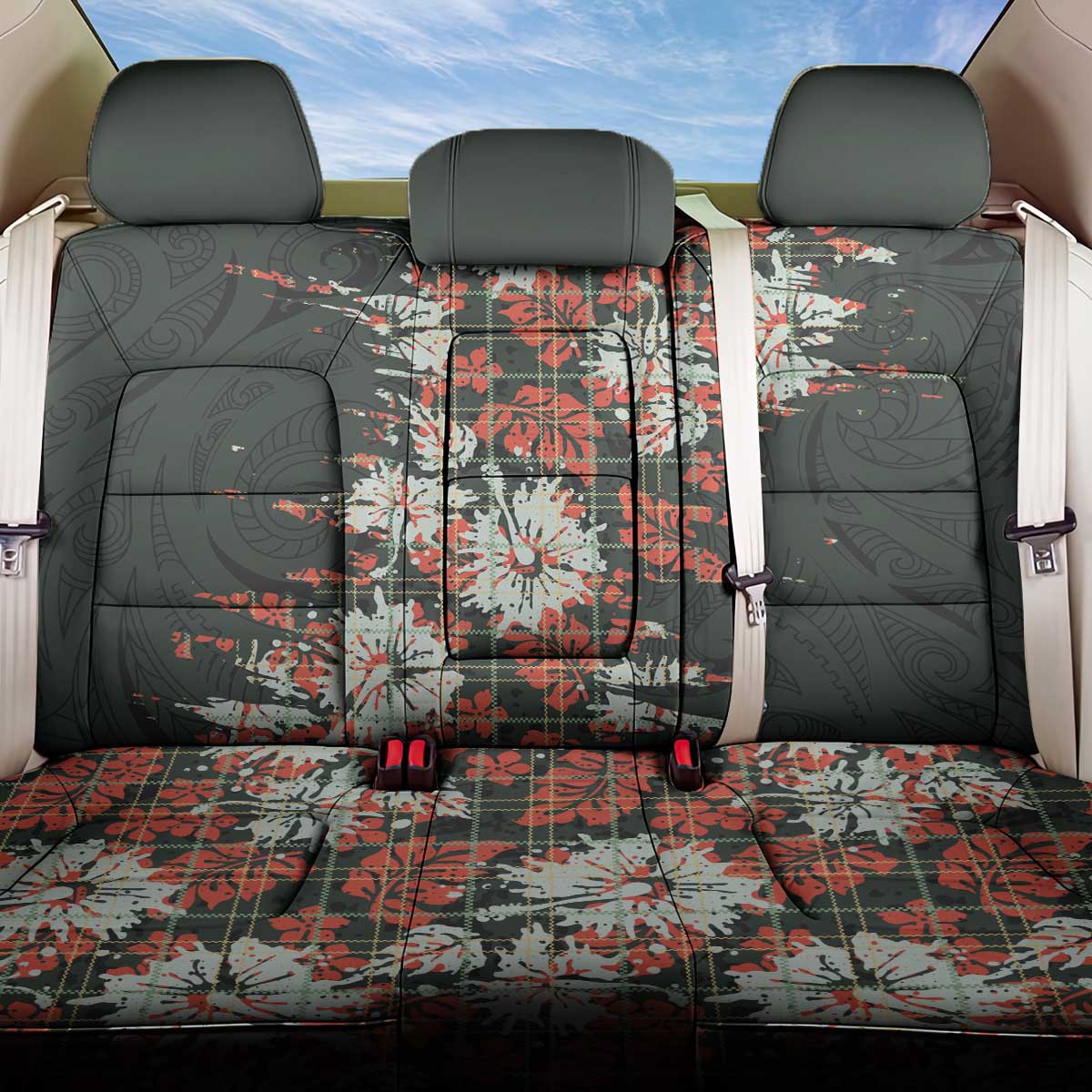 Hawaii Tartan With Hibiscus Back Car Seat Cover Polynesian Pattern Vintage