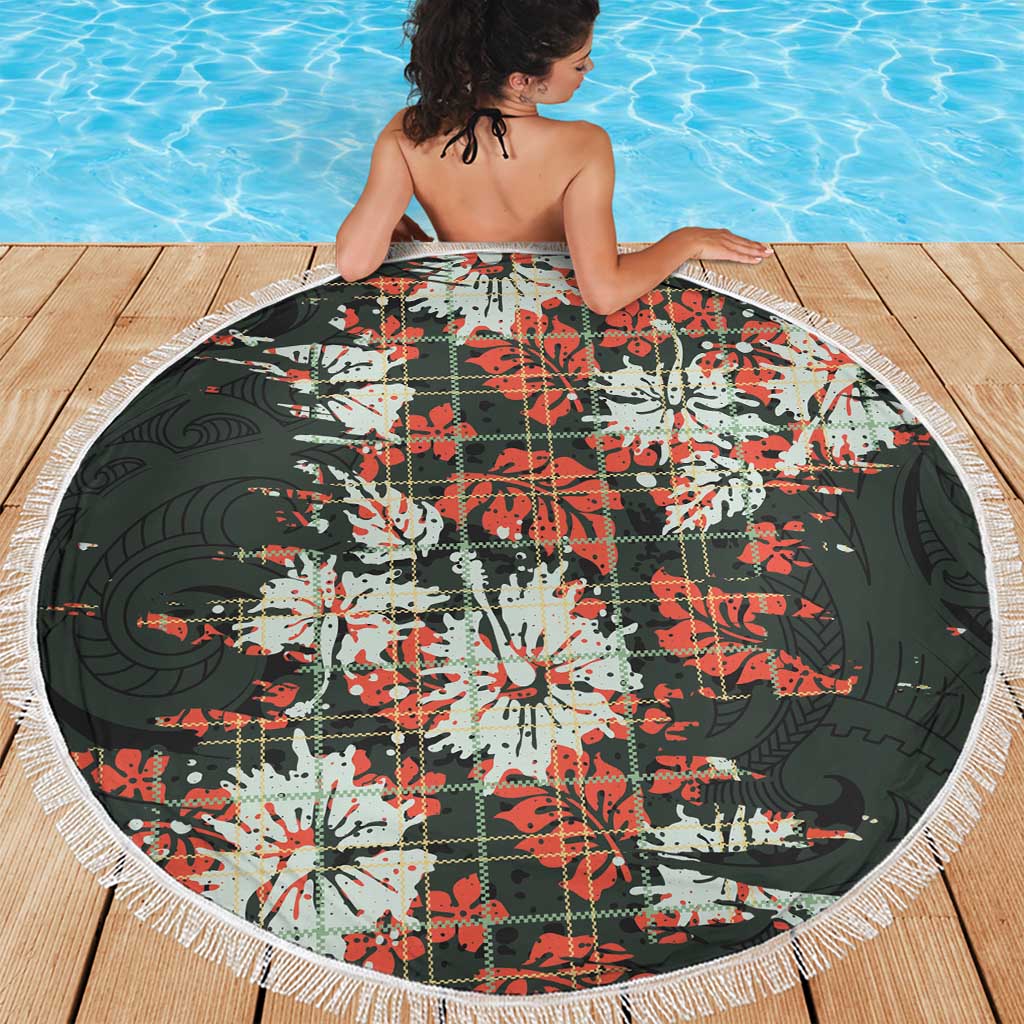 Hawaii Tartan With Hibiscus Beach Blanket Polynesian Pattern Vintage
