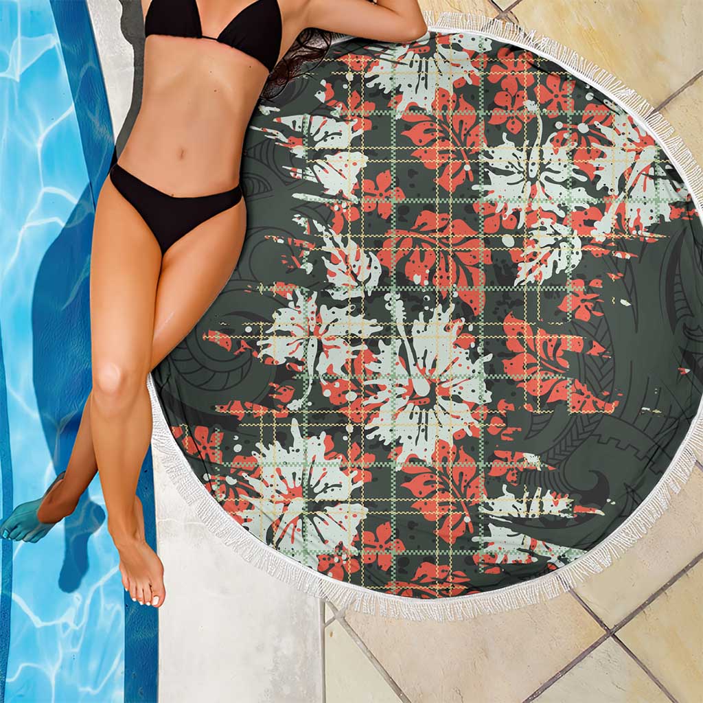 Hawaii Tartan With Hibiscus Beach Blanket Polynesian Pattern Vintage