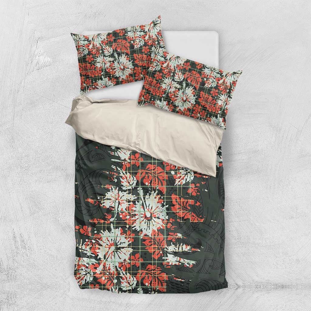 Hawaii Tartan With Hibiscus Bedding Set Polynesian Pattern Vintage