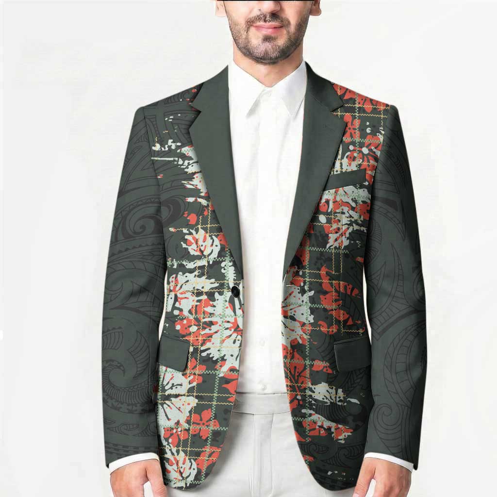 Hawaii Tartan With Hibiscus Blazer Polynesian Pattern Vintage