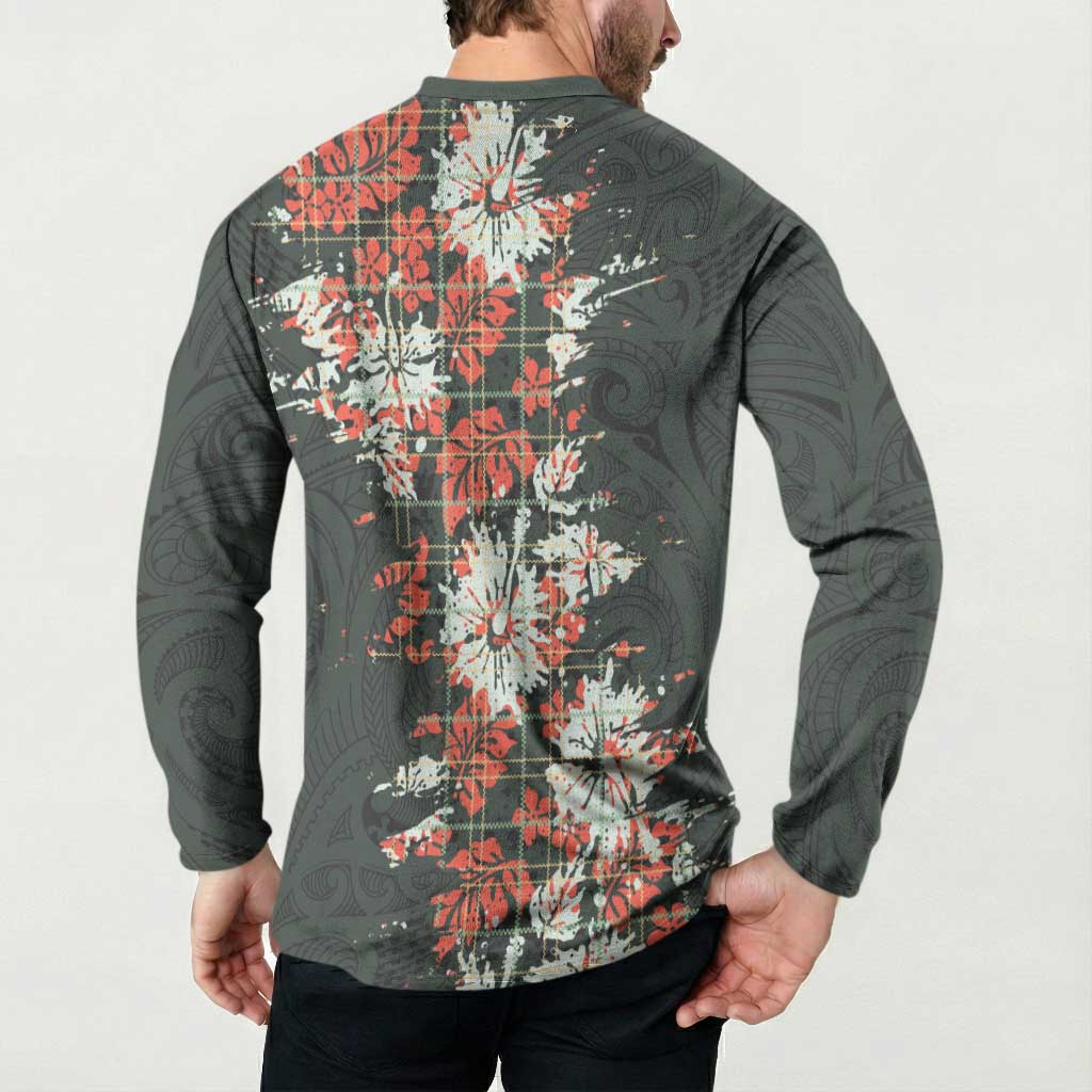 Hawaii Tartan With Hibiscus Button Sweatshirt Polynesian Pattern Vintage