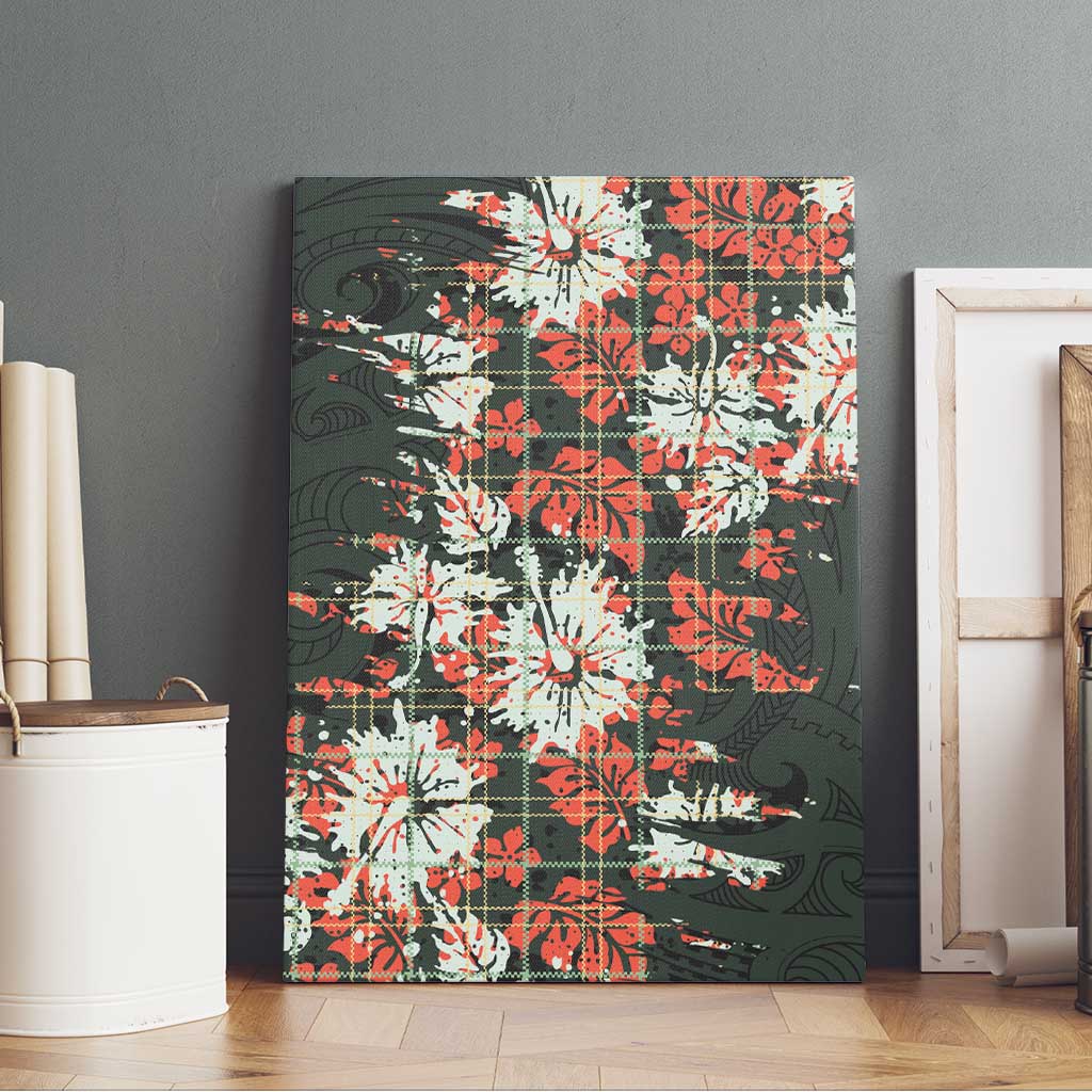 Hawaii Tartan With Hibiscus Canvas Wall Art Polynesian Pattern Vintage
