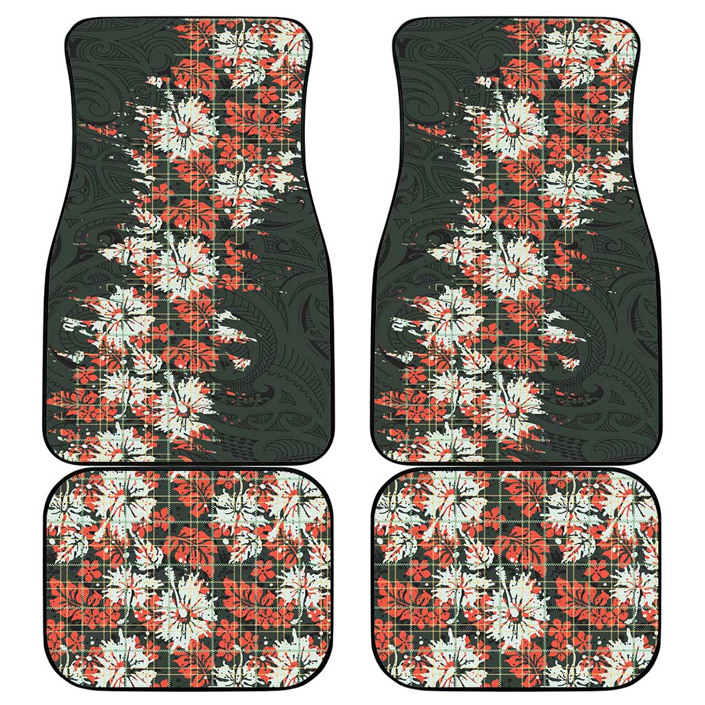 Hawaii Tartan With Hibiscus Car Mats Polynesian Pattern Vintage