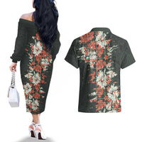 Hawaii Tartan With Hibiscus Couples Matching Off The Shoulder Long Sleeve Dress and Hawaiian Shirt Polynesian Pattern Vintage LT9 - Polynesian Pride