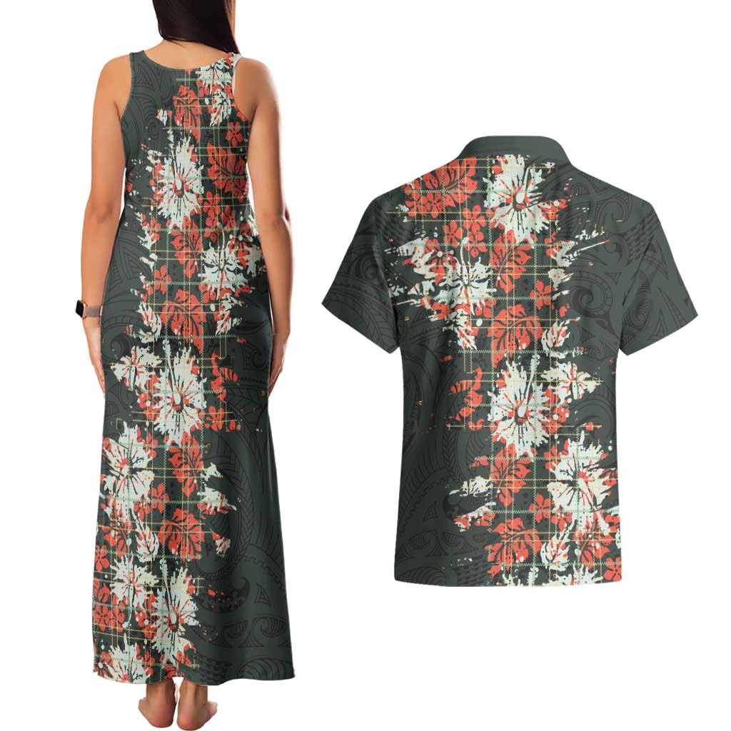 Hawaii Tartan With Hibiscus Couples Matching Tank Maxi Dress and Hawaiian Shirt Polynesian Pattern Vintage