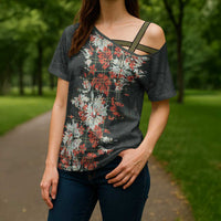 Hawaii Tartan With Hibiscus Cross Shoulder Shirt Polynesian Pattern Vintage