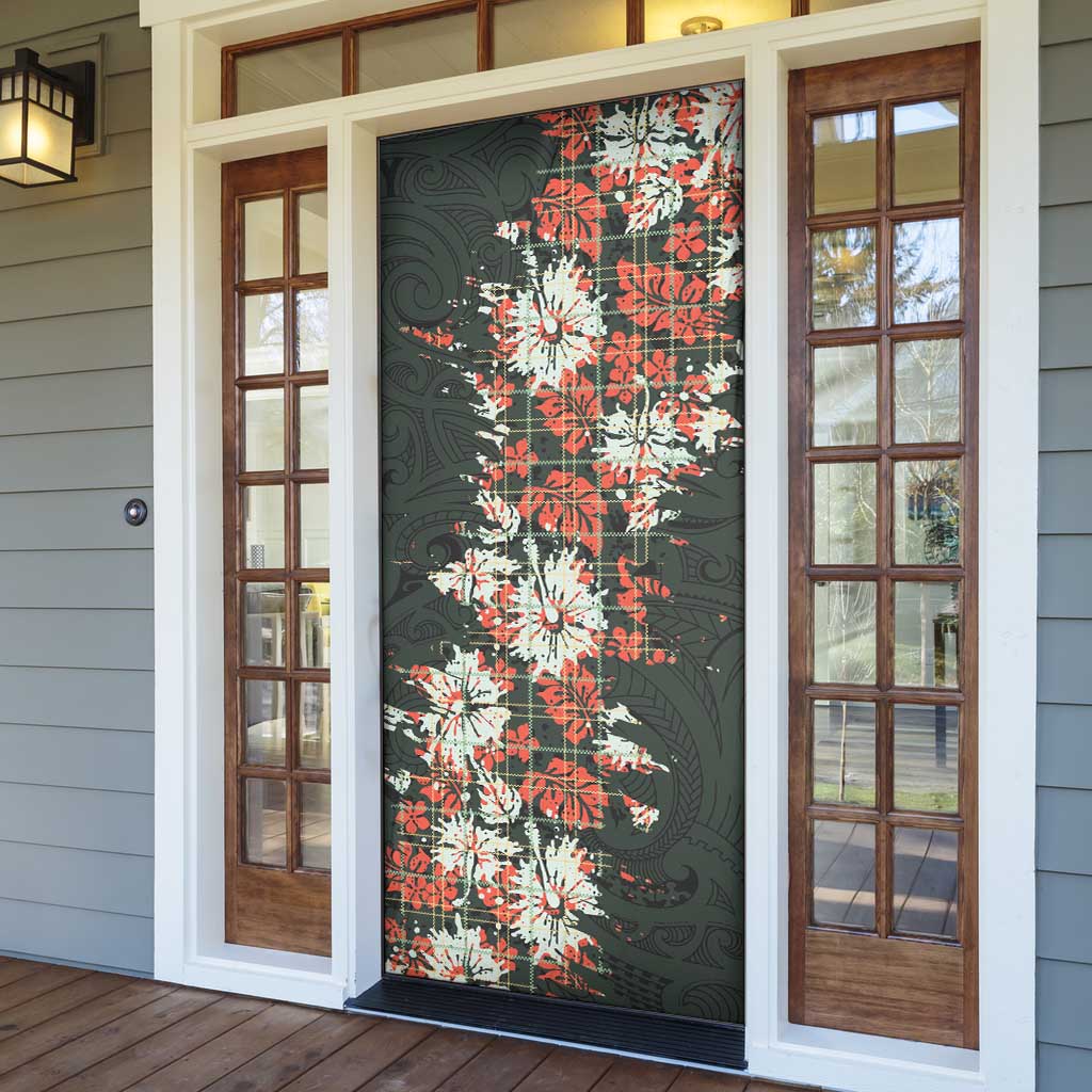 Hawaii Tartan With Hibiscus Door Cover Polynesian Pattern Vintage