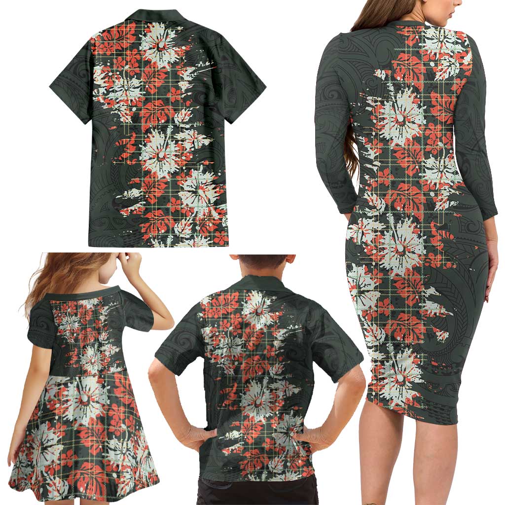 Hawaii Tartan With Hibiscus Family Matching Long Sleeve Bodycon Dress and Hawaiian Shirt Polynesian Pattern Vintage LT9 - Polynesian Pride