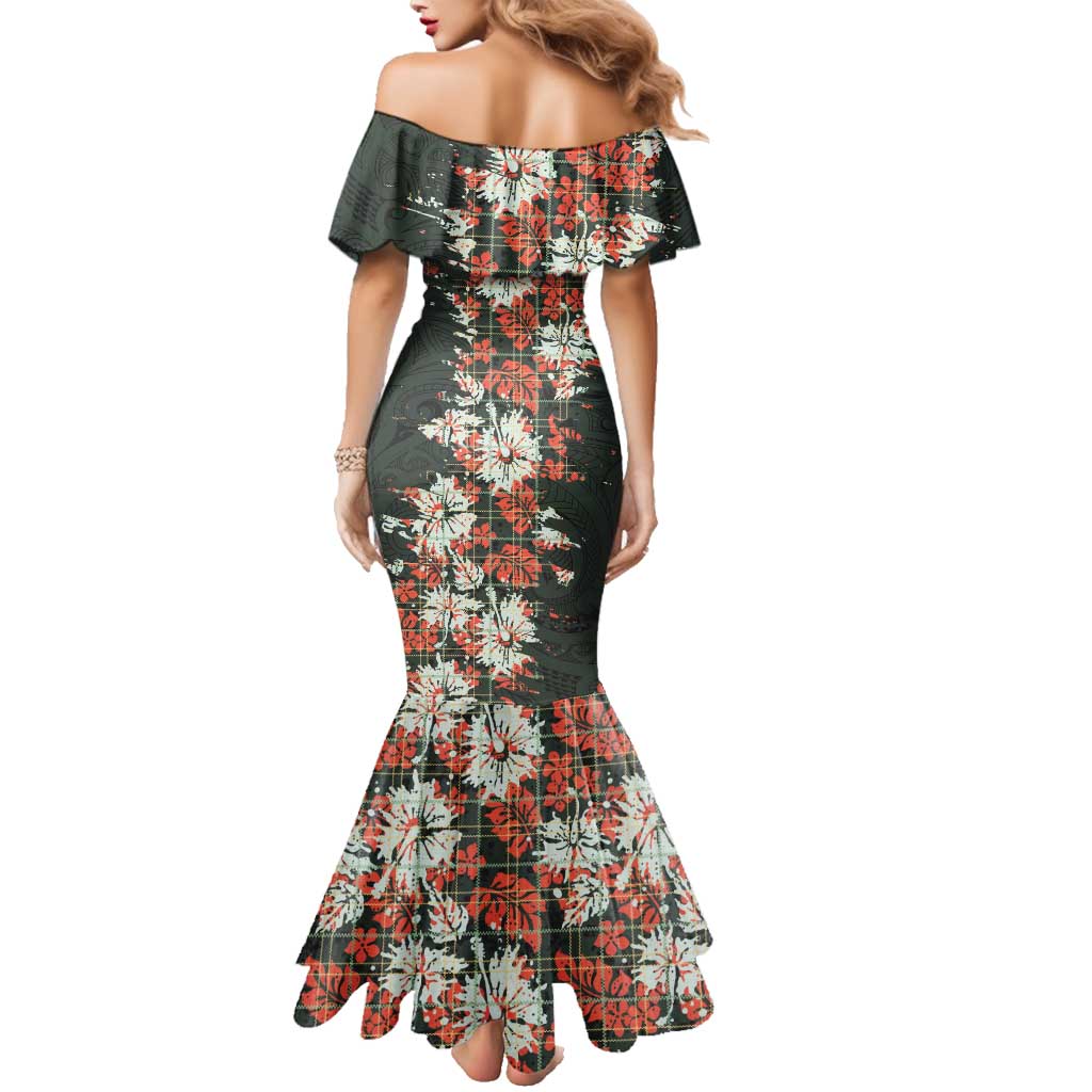 Hawaii Tartan With Hibiscus Family Matching Mermaid Dress and Hawaiian Shirt Polynesian Pattern Vintage