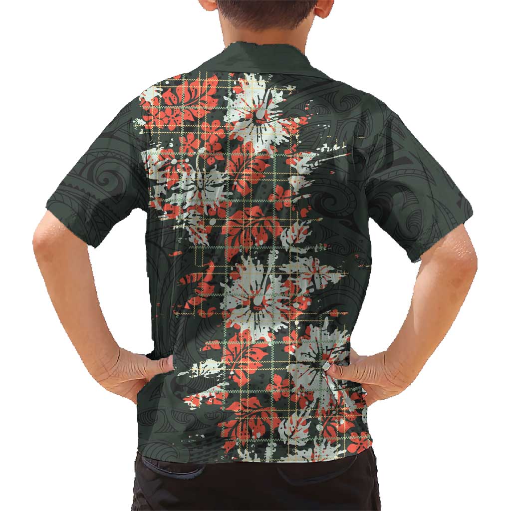 Hawaii Tartan With Hibiscus Family Matching Off The Shoulder Long Sleeve Dress and Hawaiian Shirt Polynesian Pattern Vintage LT9 - Polynesian Pride