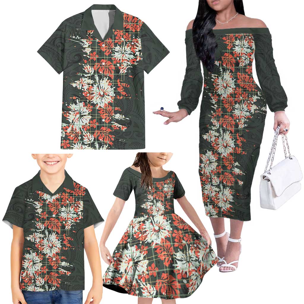 Hawaii Tartan With Hibiscus Family Matching Off The Shoulder Long Sleeve Dress and Hawaiian Shirt Polynesian Pattern Vintage LT9 - Polynesian Pride