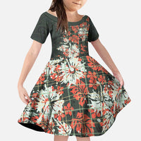 Hawaii Tartan With Hibiscus Family Matching Off Shoulder Maxi Dress and Hawaiian Shirt Polynesian Pattern Vintage