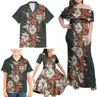 Hawaii Tartan With Hibiscus Family Matching Off Shoulder Maxi Dress and Hawaiian Shirt Polynesian Pattern Vintage