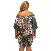 Hawaii Tartan With Hibiscus Family Matching Off Shoulder Short Dress and Hawaiian Shirt Polynesian Pattern Vintage