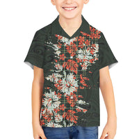 Hawaii Tartan With Hibiscus Family Matching Short Sleeve Bodycon Dress and Hawaiian Shirt Polynesian Pattern Vintage LT9 Son's Shirt Dark Green - Polynesian Pride