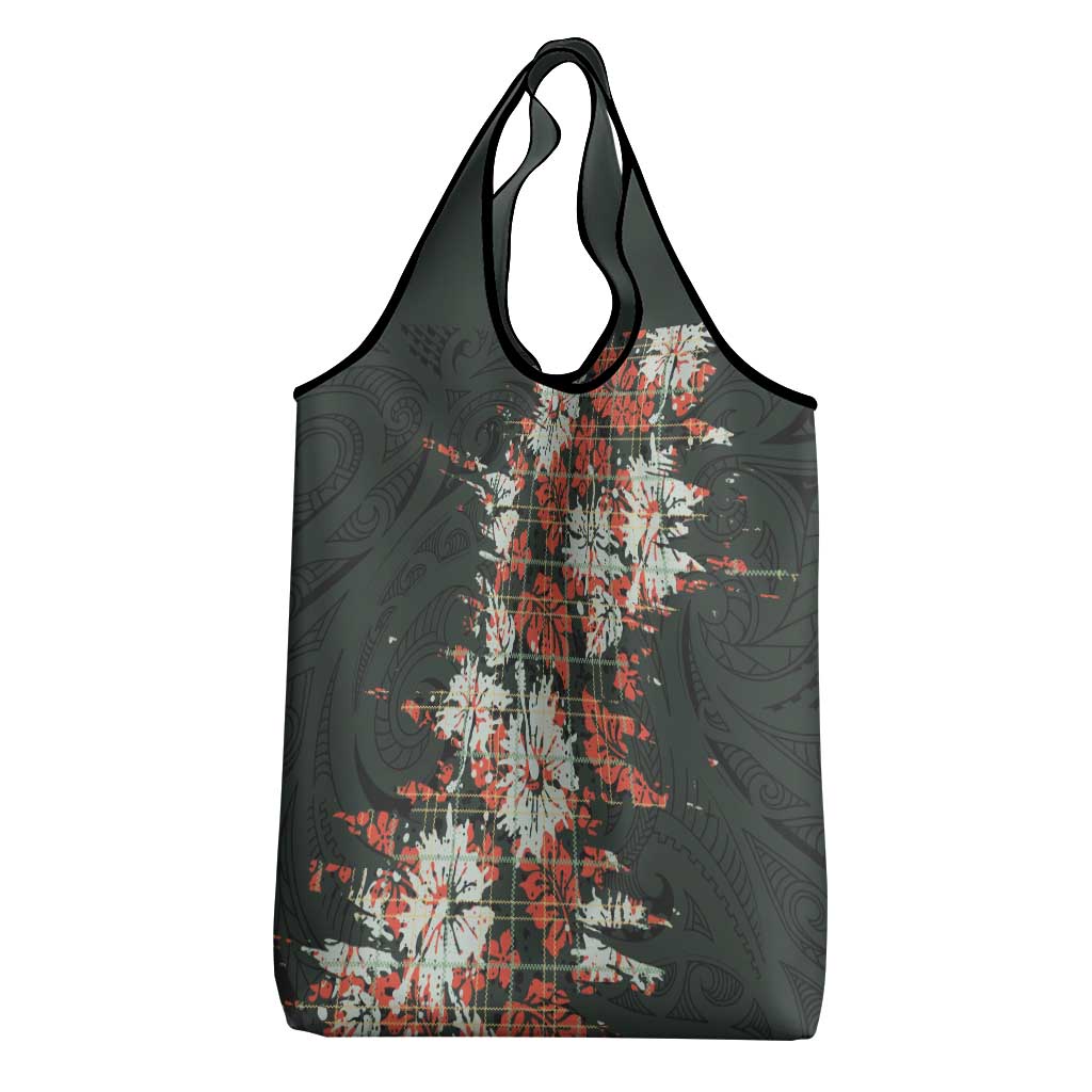 Hawaii Tartan With Hibiscus Grocery Bag Polynesian Pattern Vintage