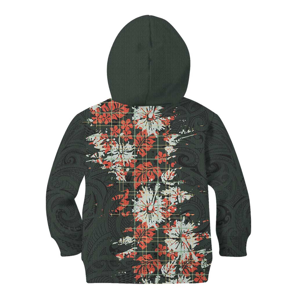 Hawaii Tartan With Hibiscus Kid Hoodie Polynesian Pattern Vintage