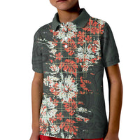 Hawaii Tartan With Hibiscus Kid Polo Shirt Polynesian Pattern Vintage