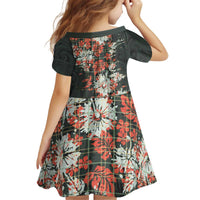 Hawaii Tartan With Hibiscus Kid Short Sleeve Dress Polynesian Pattern Vintage