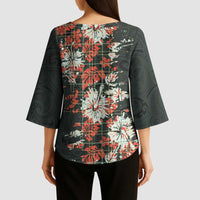 Hawaii Tartan With Hibiscus Kimono Sleeve Blouse Polynesian Pattern Vintage