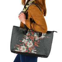 Hawaii Tartan With Hibiscus Leather Tote Bag Polynesian Pattern Vintage