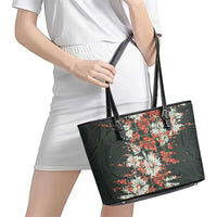 Hawaii Tartan With Hibiscus Leather Tote Bag Polynesian Pattern Vintage