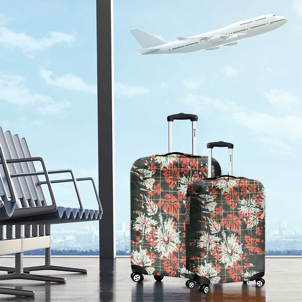 Hawaii Tartan With Hibiscus Luggage Cover Polynesian Pattern Vintage