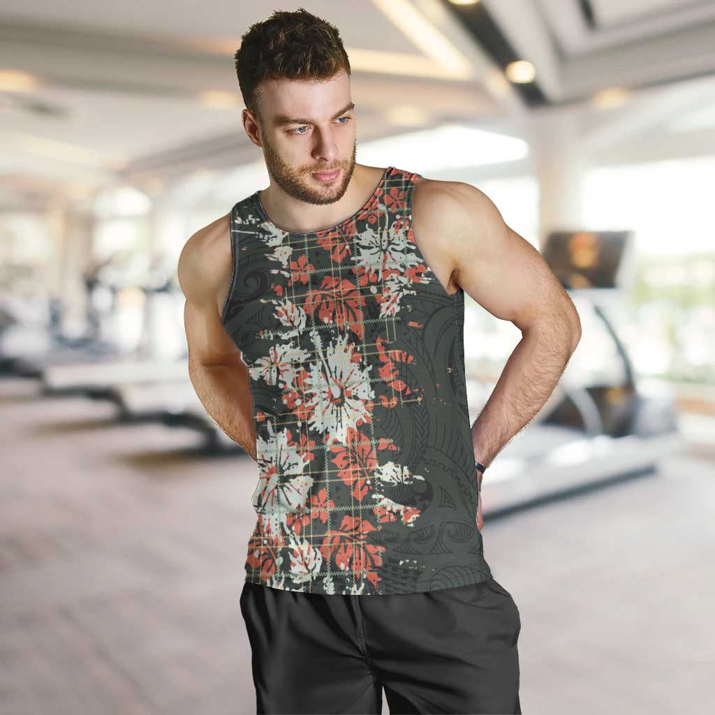 Hawaii Tartan With Hibiscus Men Tank Top Polynesian Pattern Vintage