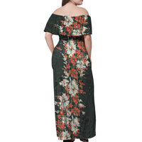 Hawaii Tartan With Hibiscus Off Shoulder Maxi Dress Polynesian Pattern Vintage
