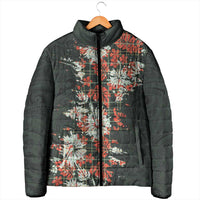 Hawaii Tartan With Hibiscus Padded Jacket Polynesian Pattern Vintage