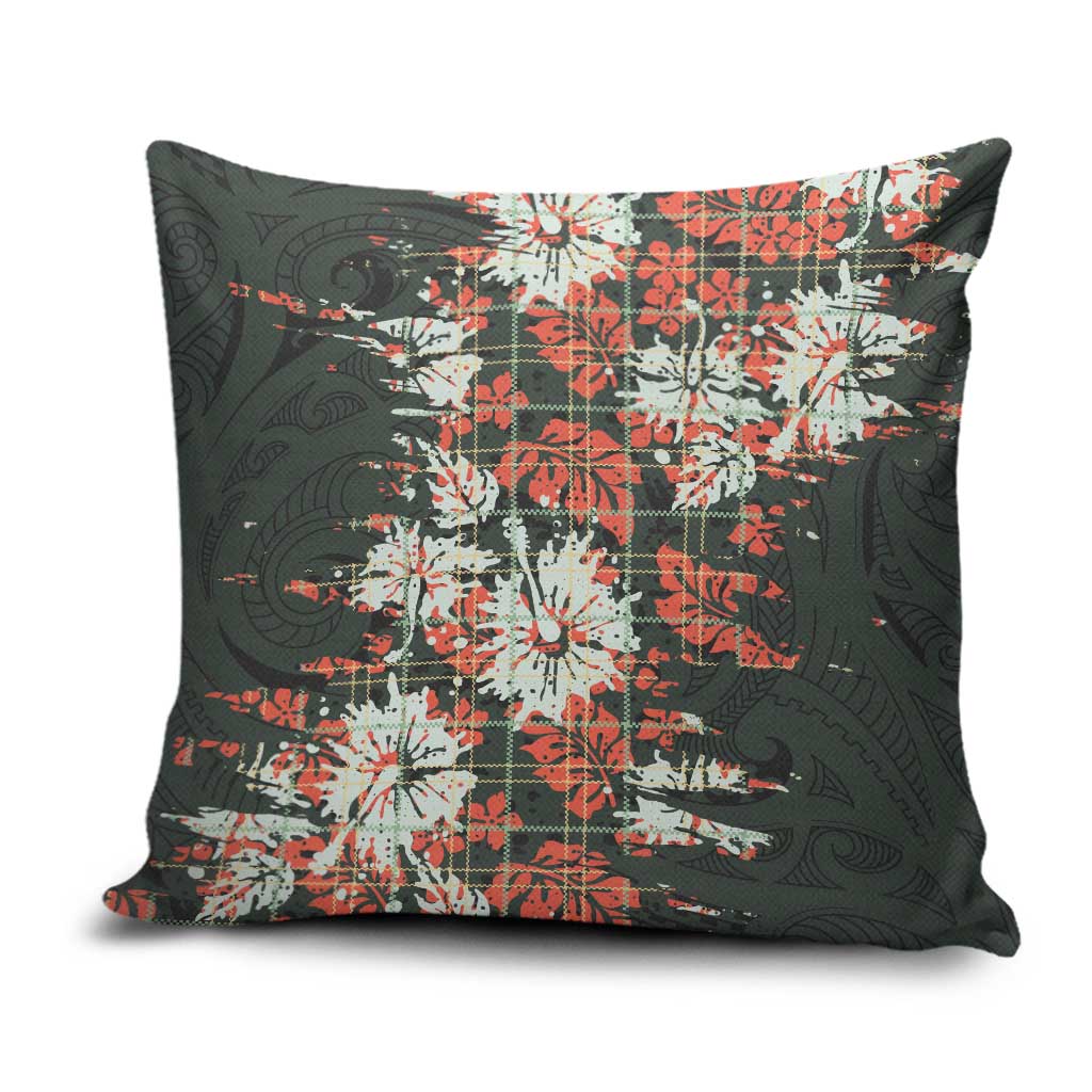 Hawaii Tartan With Hibiscus Pillow Cover Polynesian Pattern Vintage