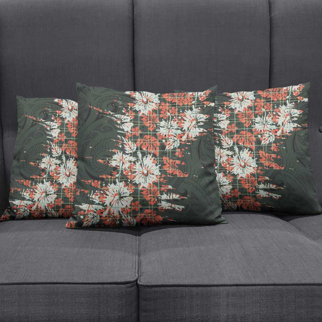 Hawaii Tartan With Hibiscus Pillow Cover Polynesian Pattern Vintage
