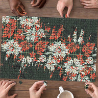 Hawaii Tartan With Hibiscus Puzzle Polynesian Pattern Vintage