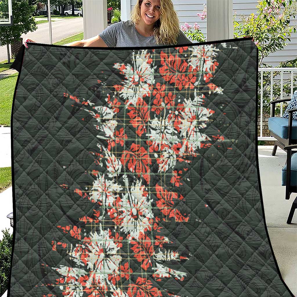 Hawaii Tartan With Hibiscus Quilt Polynesian Pattern Vintage