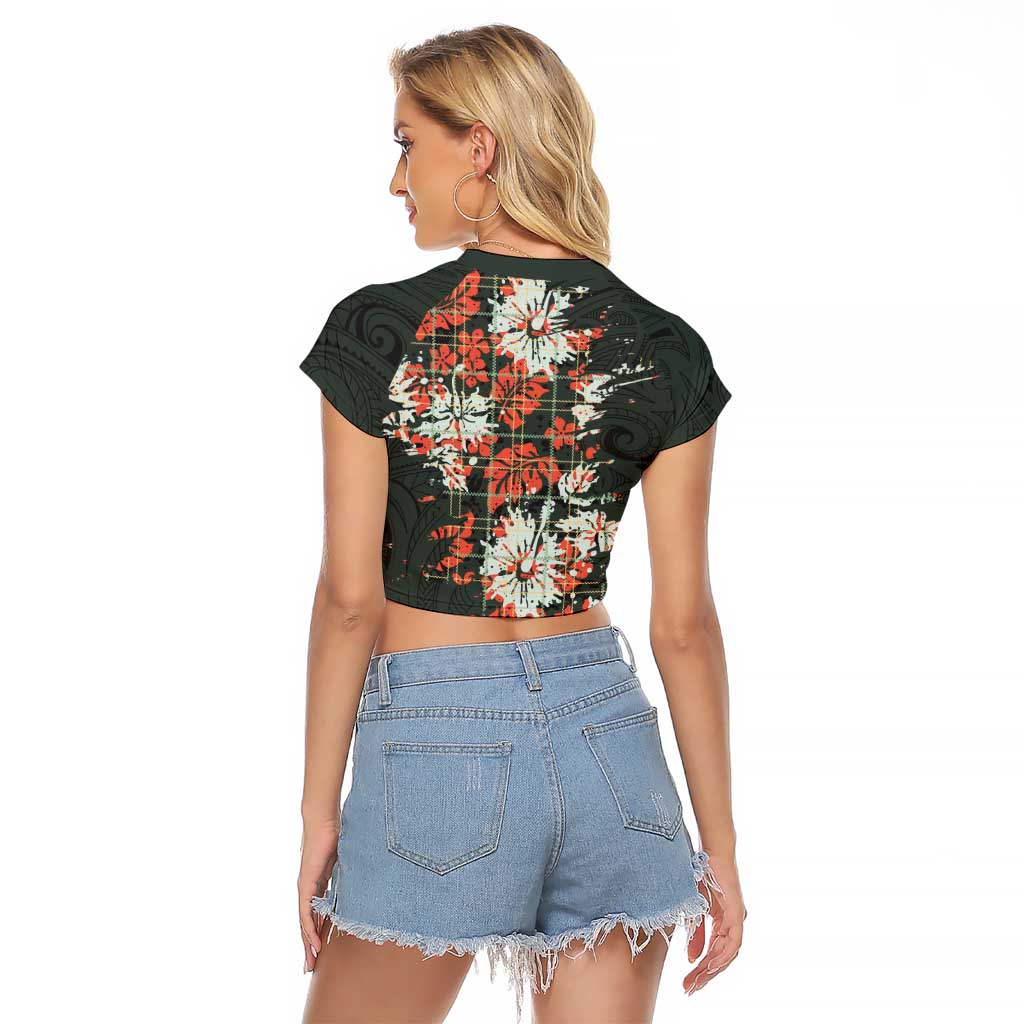 Hawaii Tartan With Hibiscus Raglan Cropped T Shirt Polynesian Pattern Vintage