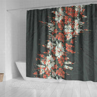 Hawaii Tartan With Hibiscus Shower Curtain Polynesian Pattern Vintage