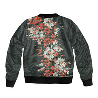 Hawaii Tartan With Hibiscus Sleeve Zip Bomber Jacket Polynesian Pattern Vintage