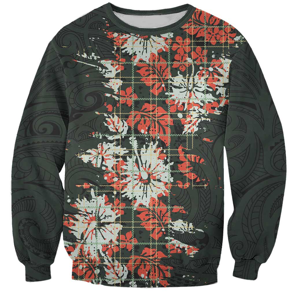Hawaii Tartan With Hibiscus Sweatshirt Polynesian Pattern Vintage