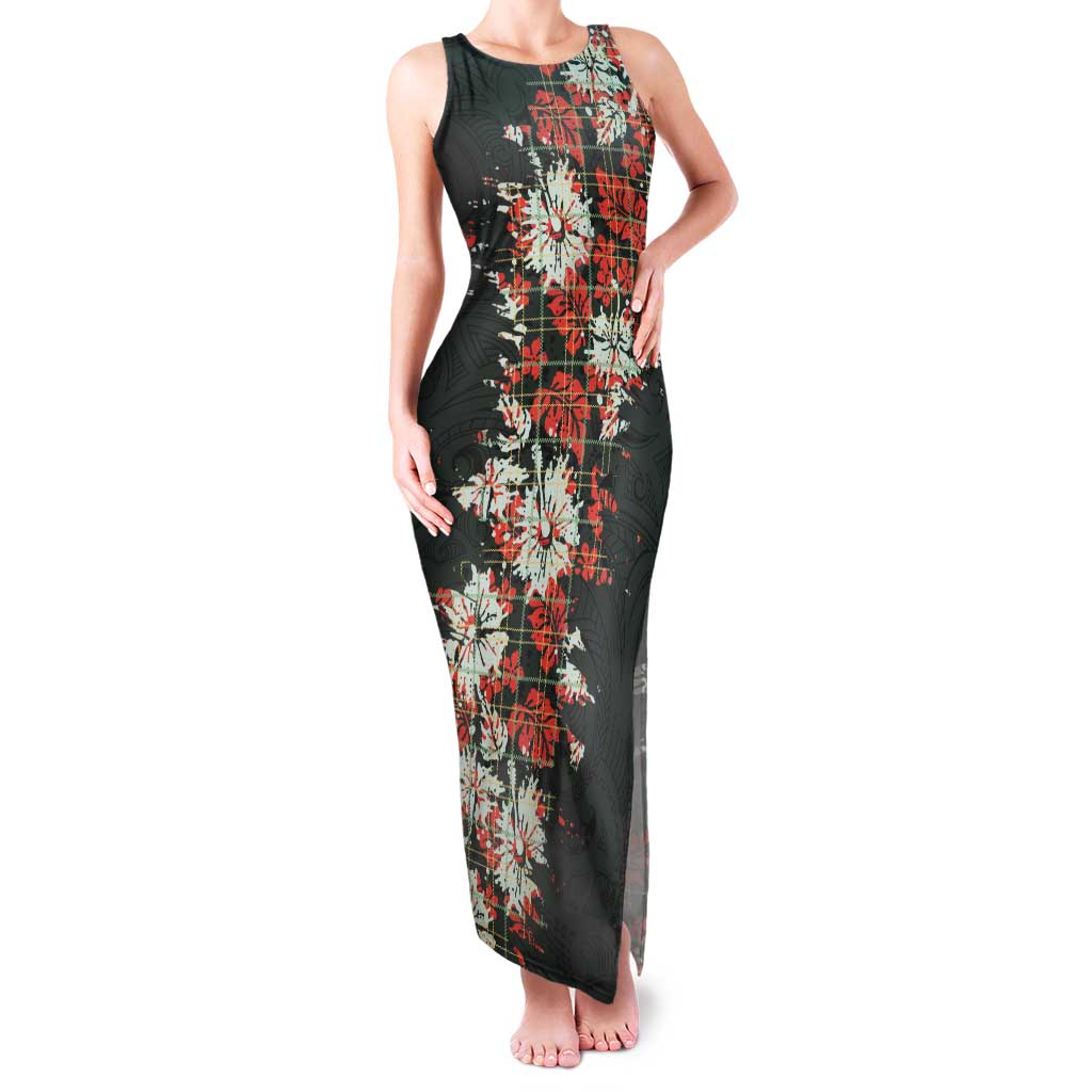 Hawaii Tartan With Hibiscus Tank Maxi Dress Polynesian Pattern Vintage