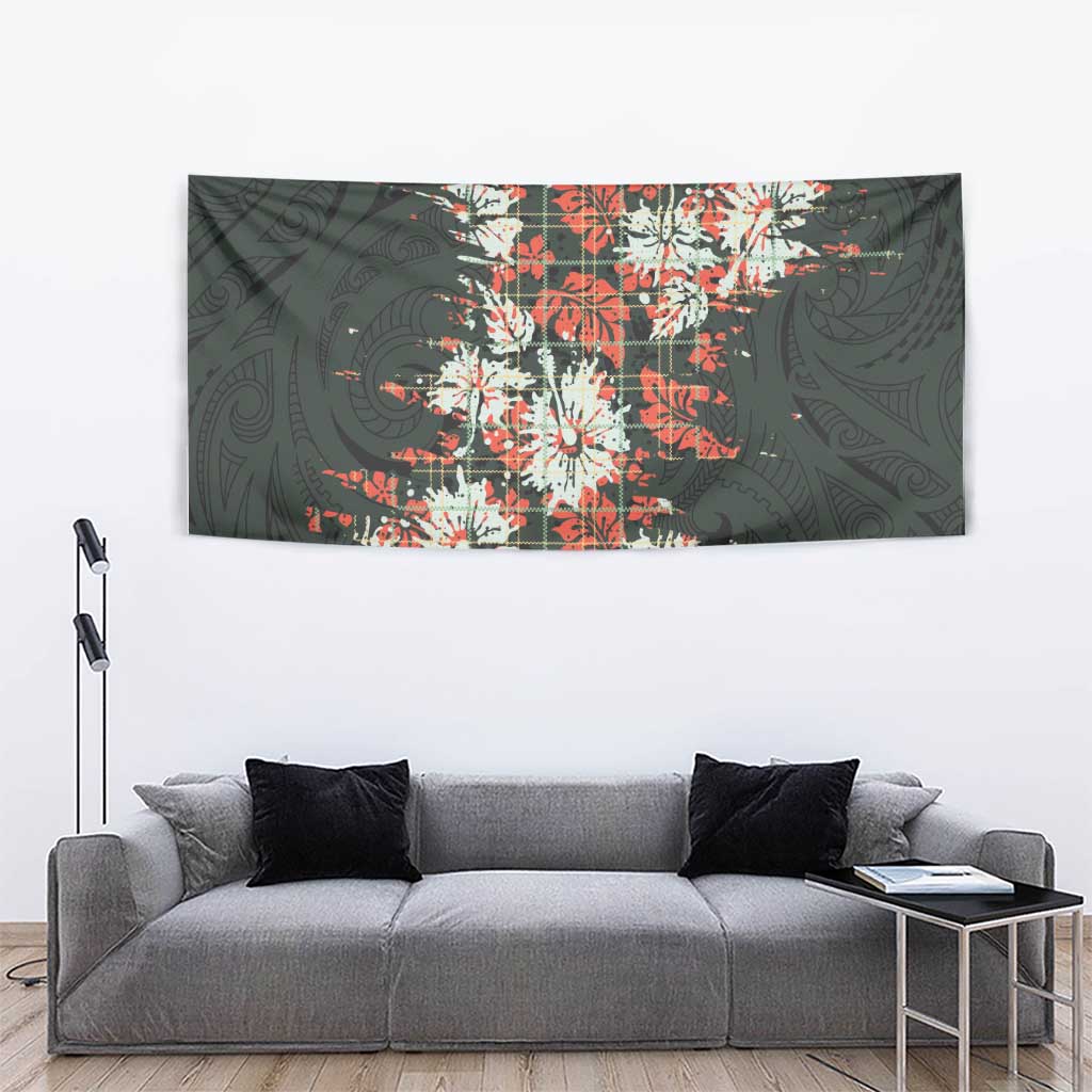 Hawaii Tartan With Hibiscus Tapestry Polynesian Pattern Vintage
