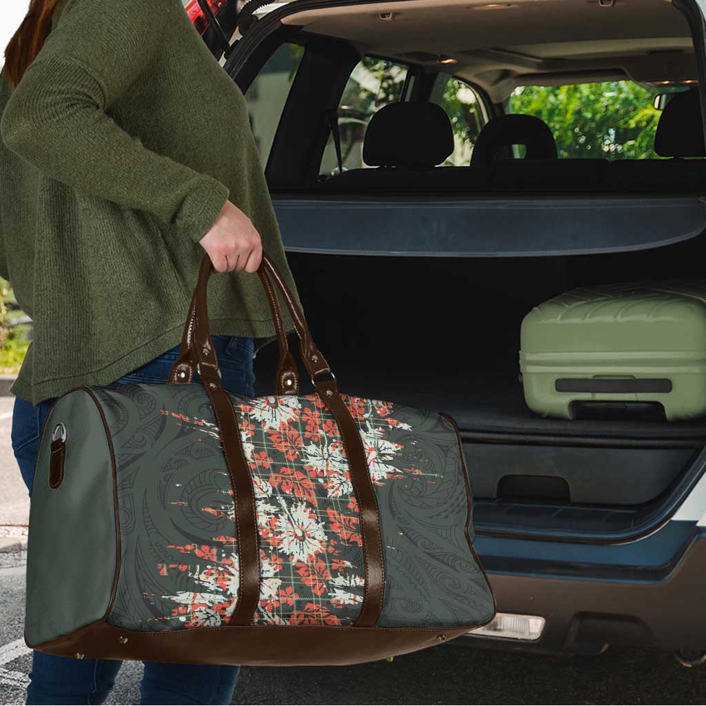 Hawaii Tartan With Hibiscus Travel Bag Polynesian Pattern Vintage