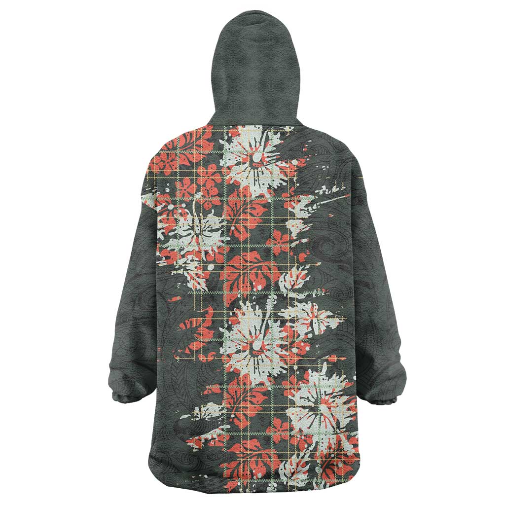 Hawaii Tartan With Hibiscus Wearable Blanket Hoodie Polynesian Pattern Vintage